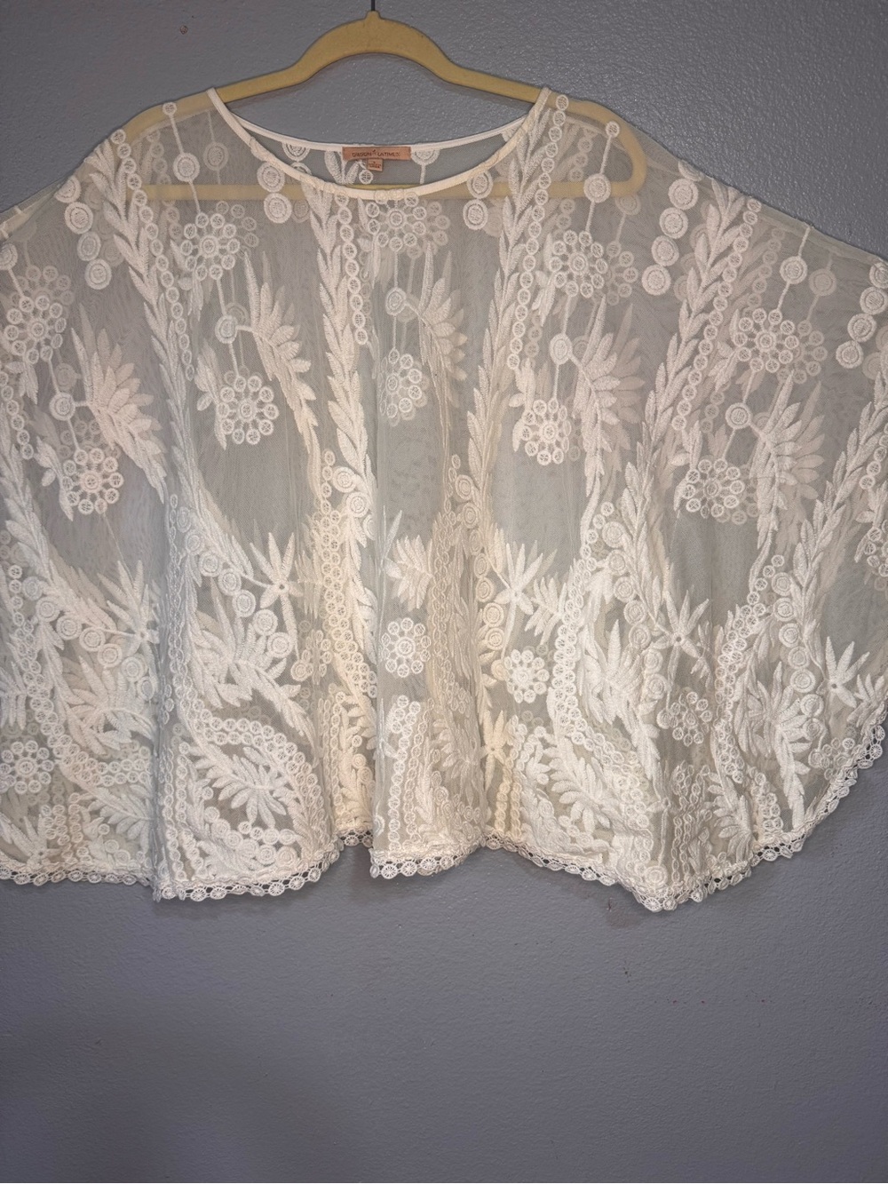 Gibson Latimer White Embroidered Lace Kimono Top Boho Sheer Flowy Cover Up Large - Picture 3 of 8